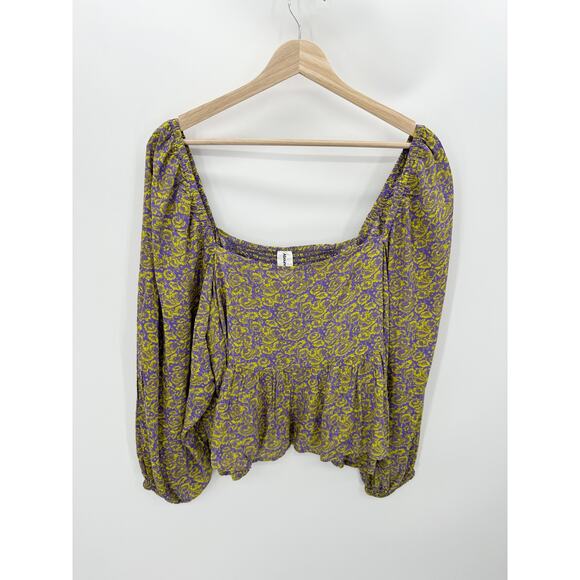 Abound Green Purple Floral Smocked Balloon Sleeve Top Women's Plus Size 3X NWT - Picture 1 of 10